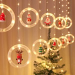 Rideau lumineux de Noël led, nouveau, dessin animé père Noël, décoration de fenêtre, rideau lumineux décoratif de Noël Blanc chaud, toujours allumé