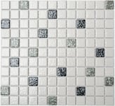 Mosaïque carreau céramique blanc noir martelé cuisine mur 18-0307_f | 10 plaques