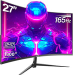 27'' Ecran PC Gaming Incurvé 1800R, Moniteur PC Dalle VA, Résolution QHD (2560X1440), 144HZ/165HZ, 1MS, Lunette Ultra-Mince, Inclinaison réglable, Prend en Charge HDMI/DP