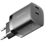 deleyCON Chargeur USB C (2 Ports - Chargeur Rapide 35W) Alimentation USB-C pour iPhone 16/15/14/13/12/11 iPad Galaxy S24/S23 Pixel Téléphone Portable Chargeur PD 3.0 - Noir