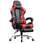 GTPLAYER Chaise Gaming Ergonomique, Fauteuil Gamer, Chaise Bureau, Chaise de Gaming, Gaming Chair avec Dossier réglable à 135°, Hauteur Réglablerepose-Pieds rétractables, Siege Gaming, Cuir Rouge