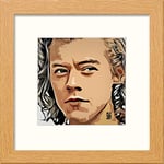 Lumartos, Harry Styles Contemporary Home Decor Wall Art Watercolour Print, Light Oak Frame, 8 x 8 Inches