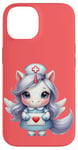 Coque pour iPhone 14 Valentine Unicorn Caring Nurse Love Healthcare Poney magique