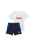 adidas Mixte bébé Short Tee Pants Set, Top:white/Legend Ink Bottom:legend Ink F17/Team Royal Blue, 6 mois EU