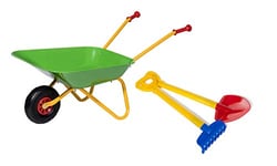 Rolly Toys Brouette, set avec pelle et râteau (brouette en métal pouvant supporter une charge de 25 kg à partir de 2 ½ ans) 272846, Vert