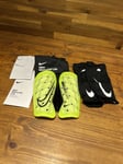 Nike Mercurial Lite Shin Guards Volt Black Adults Size Small + Sleeves