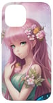 Coque pour iPhone 14 Dreamy Purple Forest Flowers Manga Anime Girl Fairy