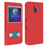 Etui pour Samsung Galaxy J6 Housse Folio Double Fenêtre Fonction Support rouge