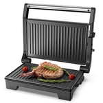 Panini Press, Sandwich Toaster with Non-Stick Plates, Toastie Maker Open 105° & 180°, Electric Grill with Automatic Temperature Control, 1000 W, Black