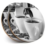 2 x Coasters bw - Coffee Machine Cafe Restaurant  #42712