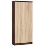 Bibliothèque de bureau Armoire AKORD R80 Wengé 80 cm 2 portes façade Chêne Sonoma 8 étagères 80x35x180 cm