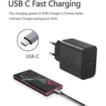 45 W:n pikalaturi Samsung USB-C:lle + 2 m:n USB-C-kaapeli, musta