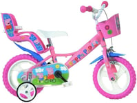 Dino Peppa Pig Pink Girls Bike with Doll Carrier - 12in MAG Wheels