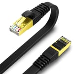 0,5m x 2 Pièces Câble Ethernet Cat 8 Plat, Câble RJ45 Avec Connecteurs Plaqués Or - Cable Réseau LAN Haut Débit 40 Gb/s - 2000 MHz - Noir