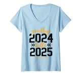 Womens Goodbye 2024 Hello 2025 Happy New Year Eve Family Matching V-Neck T-Shirt