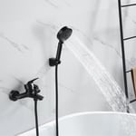 Mitigeur de Baignoire Noir avec 5 Fonctions Douchette à Main, Robinet de Bain Mural en Laiton avec Flexible de douche 1,5 m pour Salle de Bain