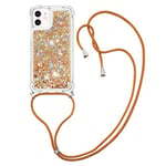 MRSTER Lanyard Housse pour iPhone 12 Pro Max Coque, Bling Liquide Paillette Silicone Antichoc Kawaii Etui Housse avec Cordage Lanyard Case pour iPhone 12 Pro Max 6.7”. LP Love Gold