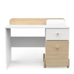 Bureau 1 tiroir et 1 porte ouvrante blanc et décor chêne L103,4 cm - EDAJ