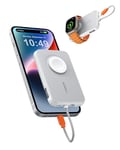 VEGER Power Bank Fast Charger 20W,Built-in iPhone Cable Powerbank,5000mAh Portable Charger USB C Input & Output Battery Pack for iPhone Apple Watch(Supports Wireless Charging) Samsung Huawei etc