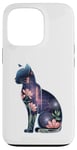 Coque pour iPhone 13 Pro Cyber Cat futuriste avec lueur florale