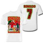 T-shirt Ronaldo Portugal sportströja tryck fram & bak White 140cl 9-11 år