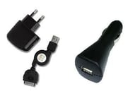 PACK Adaptateur secteur USB + adaptateur voiture usb + cable enrouleur pour BlackBerry Curve 9360