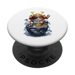 Chat Samouraï mangeant des ramen Anime PopSockets PopGrip Adhésif