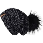 (Musta harmaa) Naisten talvipipo Neulottu Pompom-hattu Slouchy Beanie Skullies Velvet Vuori Naisten Lämmin Pehmeä Hattu Korean Punainen Lippalakki