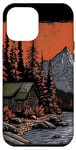 Coque pour iPhone 15 Plus Cabane de montagne au clair de lune - Design rustique de paysage naturel