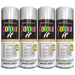 4X White Matt Spray Paint Aerosol Auto Car Lacquer Wood Metal 250ml