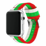 Apple Watch Series 4 44mm raidallinen nailoni kangas kellon vaihdettava ranneke - Valkoinen/ Punainen/ Vihreä Monivärinen