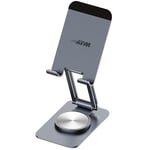 APM Portable Phone Holder, Aluminum Foldable Stand, 360° Rotatable Desktop Travel Accessory Compatible for iPhone 16 15 14 Pro Samsung S24 A53 Nintendo Switch, Grey, 900260