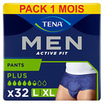 TENA Men Active Fit - Sous-vêtements Adultes Jetables pour Incontinence Homme - Pour Fuites Urinaires Modérées à Fortes - Taille L - 32 Sous-vêtements homme (Pack 1 Mois)