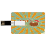 4G USB Flash Drives Credit Card Shape Tiki Bar Decor Memory Stick Bank Card Style Vintage Design Exotic Cocktail Aged Look Aloha Fun Party Decorative,Orange Almond Green Brown Waterproof Pen Thumb Lo