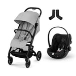 Cybex Gold Poussette Beezy avec Harnais One-Pull, de la Naissance à environ 4 ans (max. 22 kg), Fog Grey, inclus Beezy Adapter et CYBEX Cloud G i-Size, Moon Black