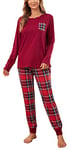 Vlazom Pyjama Femme Hiver Ensemble de Pyjama à Manches Longues Vêtements de Nuit à Carreaux avec Poches pour Noël，A-Rouge，S