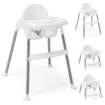 COSTWAY 4 en 1 Chaise Haute Bébé Convertible avec Plateau Double Amovible, Chaise d'Alimentation avec Harnais de Sécurité à 3 Points et Repose-Pieds, Charge 15kg pour Bébé de 6-36 Mois (Blanc)