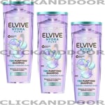 3 X L’Oréal Paris Elvive Hydra Pure 72h Purifying Shampoo Removes oil 250ml