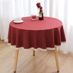 Nappe Ronde en Coton et Lin Lavable en Tissu de Table de Couleur Unie résistant aux Taches Housse de Table sans Rides Idéal pour la Cuisine de Restaurant Bureau-Rouge-diamètre: 140 cm (55 Pouce