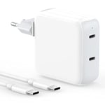 Chargeur Mac Book 67W Double Chargeur USB C 65W avec MacBook Air 2020/2019/2018, MacBook Pro 13 14 15 16 Pouces, iPad Pro 12,9/11 Pouces, iPad air 5/4, Chargeur Rapide USB C avec Câble 2M/6.6FT