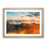 Big Box Art Orange Clouds Above The Mountains Painting Framed Wall Art Picture Print Ready to Hang, Oak A2 (62 x 45 cm)