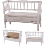 Banc banquette de rangement T207 bahut coffre avec coussin - bois blanc shabby chic