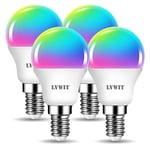 LVWIT 4.9W Smart WIFI Ampoule LED E14 G45 (Equivalent à 40W) 470LM Dimmable, RGB Contrôlable via l'App Tuya, Compatible avec Amazon Alexa et Google Assistant, Lot de 4