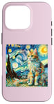 Coque pour iPhone 16 Pro Van Gogh T-shirt Motif chat Nuit étoilée