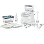 Bosch - Batteur Robot ErgoMixx MFQ364V6 - 450 w - Blanc/Gris - 5 vitesses + turbo - 2 fouets inox - 2 crochets pétrisseurs inox