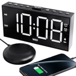 ROCAM Loud Alarm Clock for Heavy Sleepers Adults, Bed Shaker Alarm Clock for Bedroom with USB Charger, Dual Clock with Weekday/Weekend Mode, Bold Font, 3-Level Vibrating, 70-120 dB Volume, Dimmer