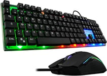 Combo Zinc-Pack Clavier Gamer Et Souris Filaire Usb-Clavier Gaming Azerty Ergonomique Avec Rétroéclairage Led Rgb+Souris Gaming 6 Boutons 2400 Dpi Pour Pc Ps4/Ps5 Xbox One/Series X