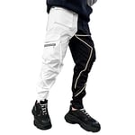 Mens Cargo Pants Hip Hop Techwear Harem Pant Jogger Sweatpants with Pockets Jogging Punk Black/White XXL