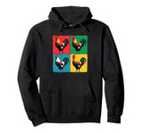 Colorful Funny Chicken Art, Crazy Chicken Rooster Family Pullover Hoodie