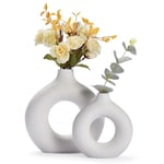 Whole Housewares Vase en céramique – Vase décoratif en Forme de Beignet Nordique bohème Blanc – Vase Circulaire avec Trou pour la Maison Moderne – Vase Rond Minimaliste Mat pour décoration de fête